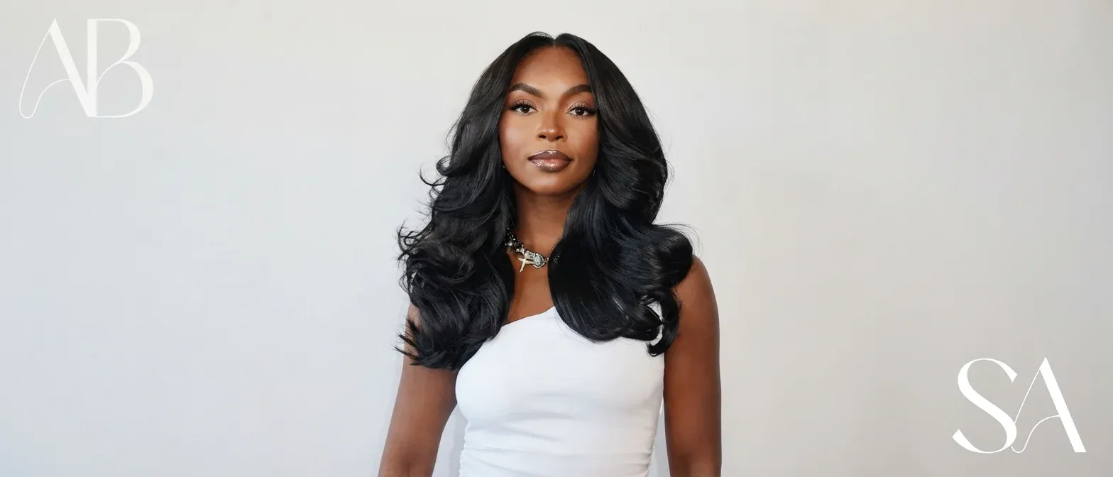 Absa client with long, glossy styled hair